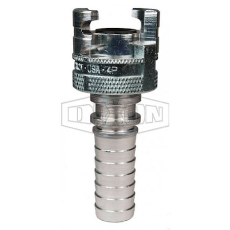 Dixon Dual Lock Thor Interchange Quick Acting Coupling with Locking Sleeve, 1/2 in, Hose Barb, Steel, Plat 4PS4